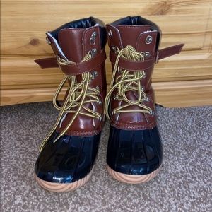 Liliana Two Tone Mix Media Lace Up Duck Boot